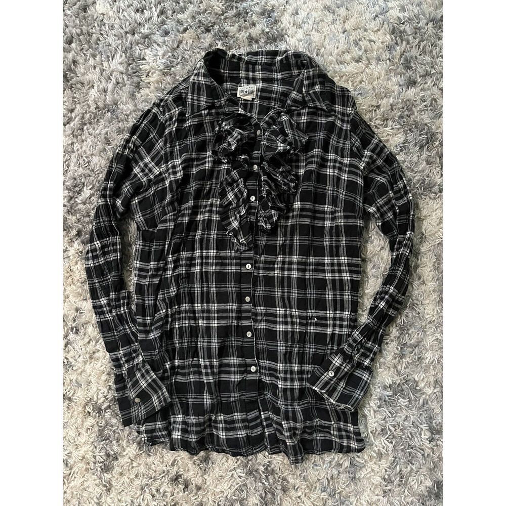 Converse One Star Plus Size 1 Plaid Blouse Button Up Black Ruffles